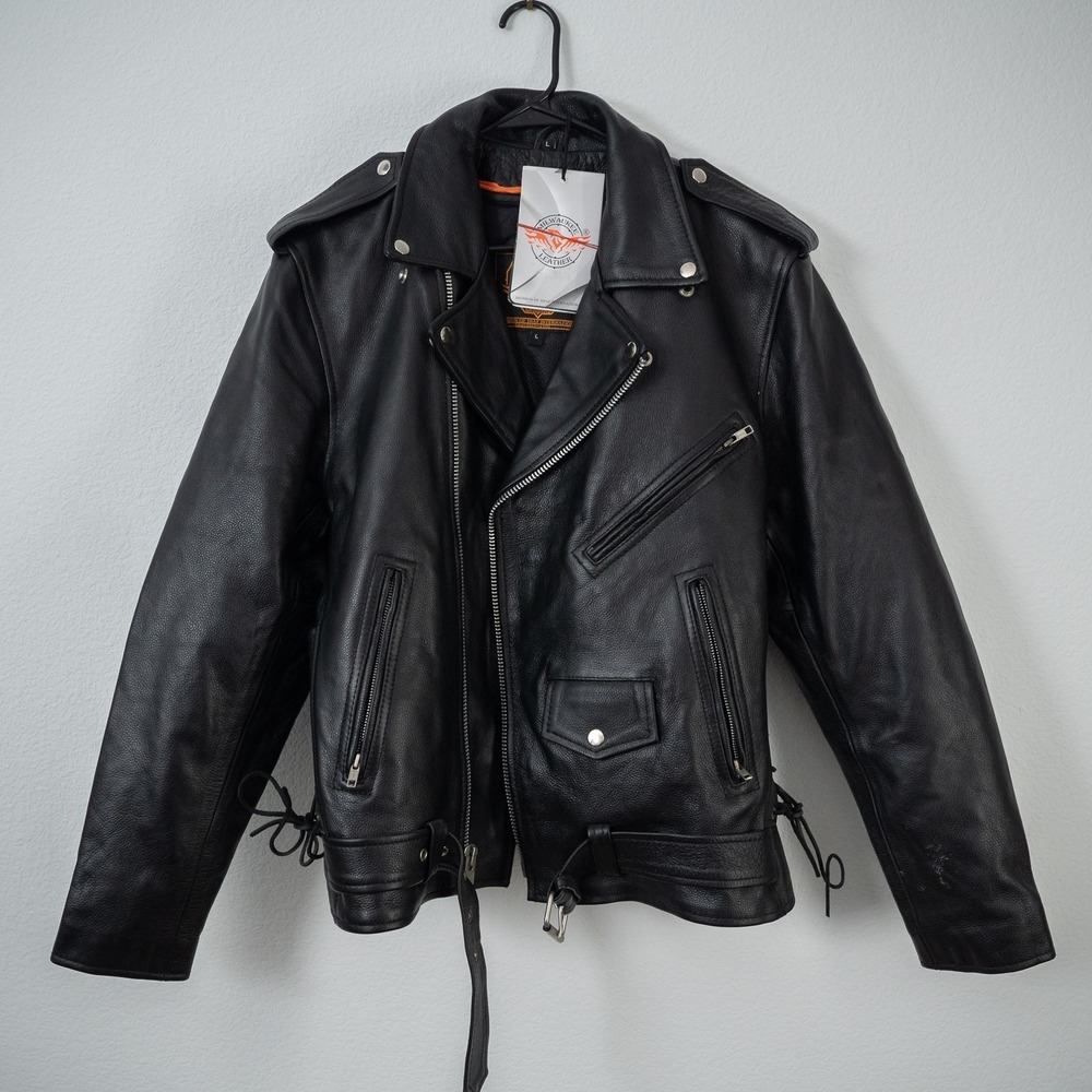 MILWAUKEE LEATHER SH1011 Classic Brando Men's Black Motorcycle Jacket L Cowhide